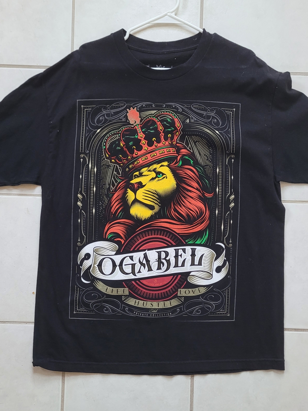 OGABEL Crown Lion T-Shirt Short Sleeve Tee XL Black & Red